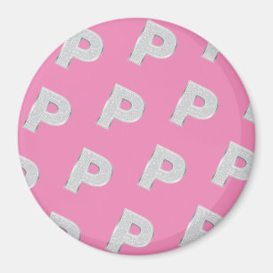 Pink Silver Letter P Magnet