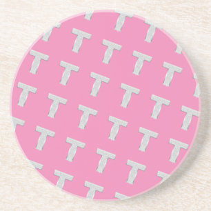 Pink Silver Letter T Coaster