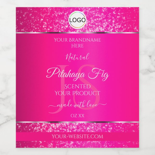 Pink Silver Logo Initials Glitter Product Labels (Single Label)