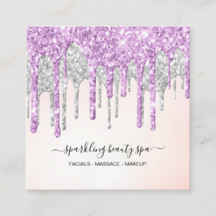 *~* Pink SILVER MAGENTA Dripping GLITTER Drip AP7 Square Business Card