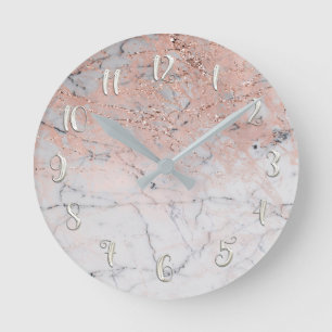 Pink Silver Marble Modern Glamour Personalised Round Clock