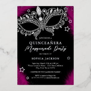 Pink Silver Masquerade Mask Star Quinceanera