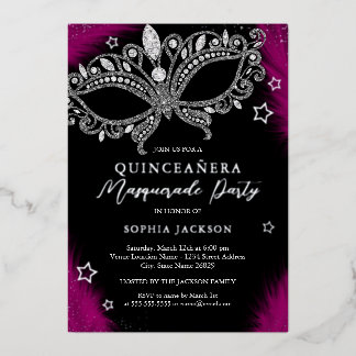 Pink Silver Masquerade Mask Star Quinceanera