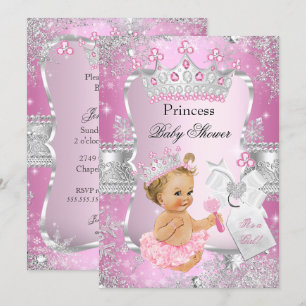 Pink Silver Princess Baby Shower Blonde Girl Invitation