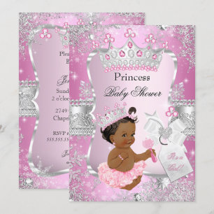 Pink Silver Princess Baby Shower Ethnic Invitation
