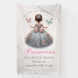 Pink silver princess gown Fairytale birthday party Banner