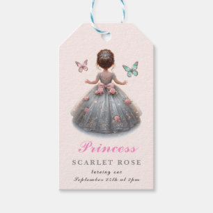 Pink silver princess gown Fairytale birthday party Gift Tags