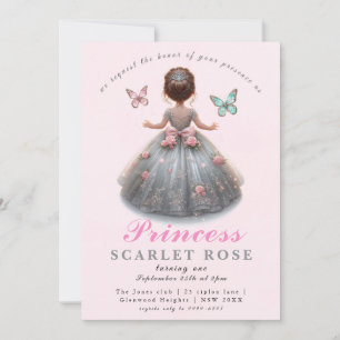 Pink silver princess gown Fairytale birthday party Invitation
