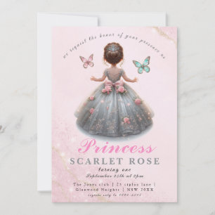 Pink silver princess gown Fairytale birthday party Invitation