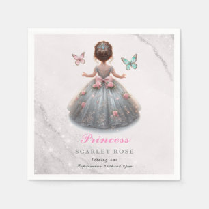 Pink silver princess gown Fairytale birthday party Napkin