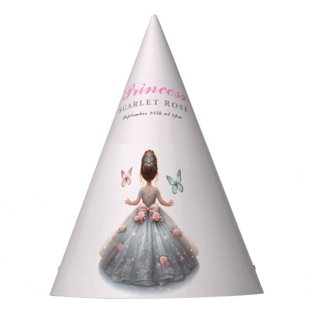Pink silver princess gown Fairytale birthday party Party Hat (Front)