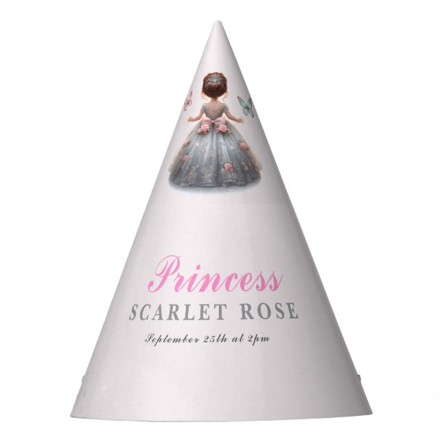 Pink silver princess gown Fairytale birthday party Party Hat (Front)