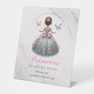 Pink silver princess gown Fairytale birthday party Pedestal Sign