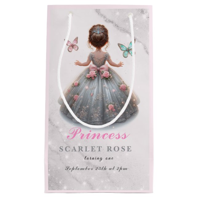 Pink silver princess gown Fairytale birthday party Small Gift Bag (Front)