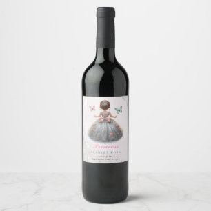 Pink silver princess gown Fairytale birthday party Wine Label