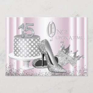 Pink Silver Princess Quinceanera Invitation