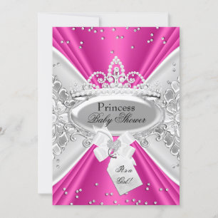Pink Silver Princess Tiara Baby Shower Invite