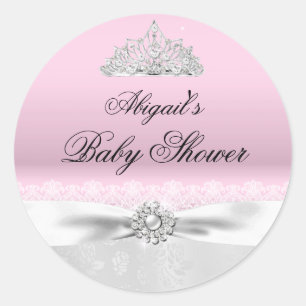 Pink & Silver Princess Tiara Baby Shower Sticker