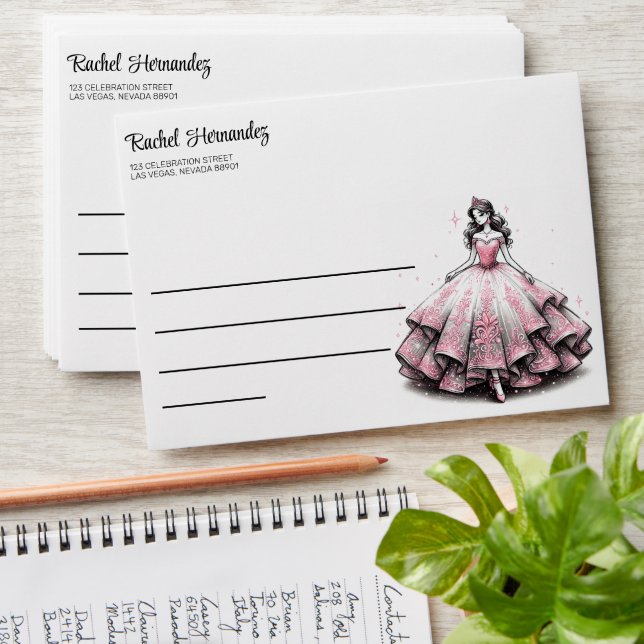 Pink & Silver Quinceañera Girl Envelope (Stacked)