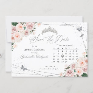Pink & Silver Quinceañera Save The Date Invitation