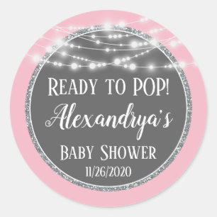 Pink Silver Ready To Pop Baby Shower Favour Tags