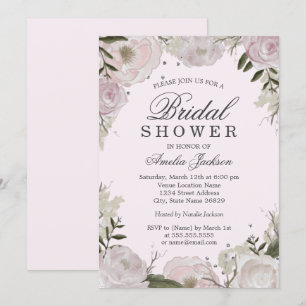 Pink Silver Rose Floral Bridal Shower Invitation