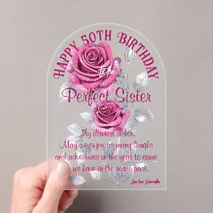 Pink Silver Roses Perfect Sister Acrylic Birthday Acrylic Invitations
