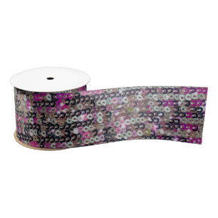 Pink silver sequins glitter sparkle pattern satin ribbon