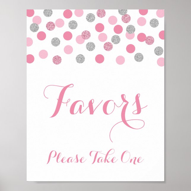 Pink & Silver Shower Favours Please Take One Sign (Front)