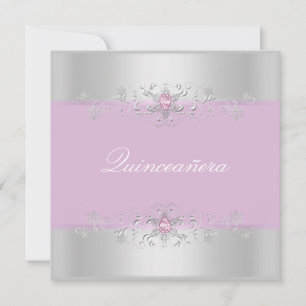Pink & Silver Snow Gem Quinceanera Invite