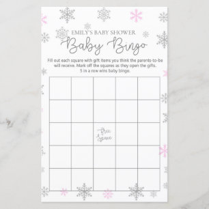 Pink Silver Snowflake Baby Shower Game PRINTED