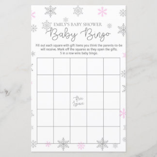 Pink Silver Snowflake Baby Shower Game PRINTED