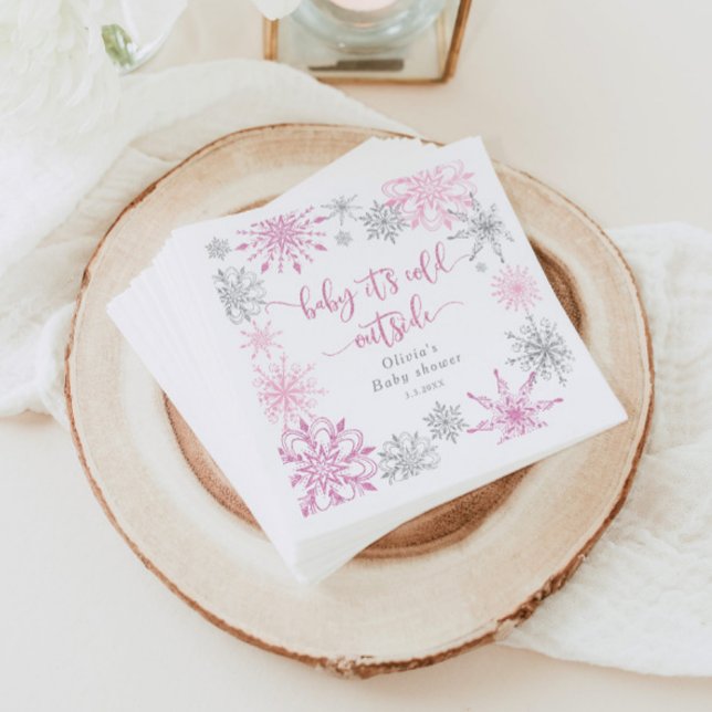Pink silver snowflakes baby its cold outside napkin (Creator Uploaded)