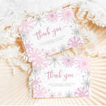 Pink silver snowflakes baby shower thank you<br><div class="desc">Pink silver snowflakes baby shower thank you Card
Matching items available!</div>