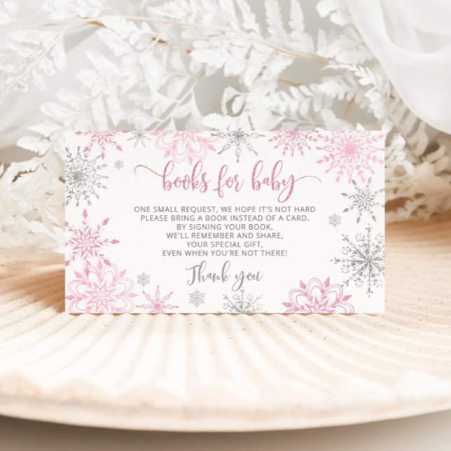 Pink silver snowflakes books for baby ticket enclosure card (Creator Uploaded)