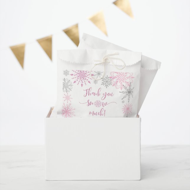 Pink silver snowflakes Thank you snow much Favour Bags (Party)