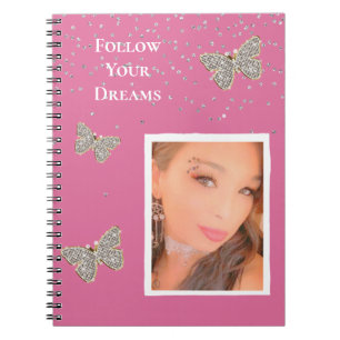 Pink Silver Sparkle Butterflies Your Photo  Notebook
