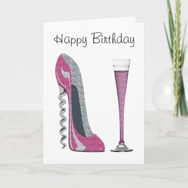 Pink, Silver Sparkle Corkscrew Stiletto Art Card (Front)