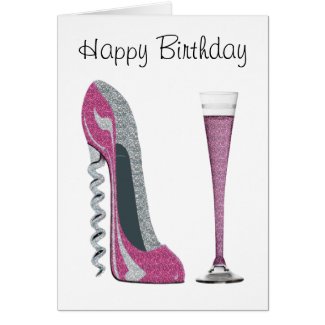 Pink, Silver Sparkle Corkscrew Stiletto Art Card