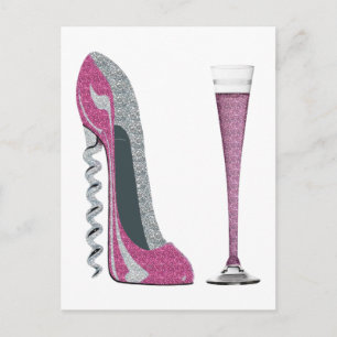 Pink, Silver Sparkle Corkscrew Stiletto Art Postcard