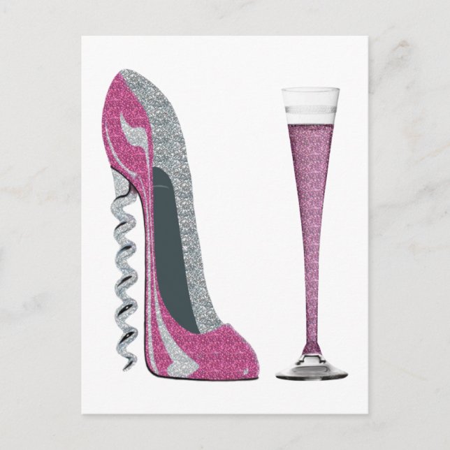 Pink, Silver Sparkle Corkscrew Stiletto Art Postcard (Front)