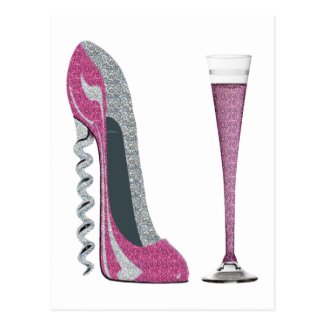 Pink, Silver Sparkle Corkscrew Stiletto Art Postcard