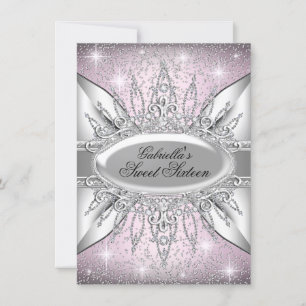 Pink & Silver Sparkle Diamond Sweet 16 Invite