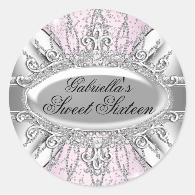 Pink & Silver Sparkle Diamond Sweet 16 Sticker (Front)