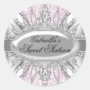 Pink & Silver Sparkle Diamond Sweet 16 Sticker