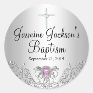 Pink & Silver Sparkle Jewel Baptism Sticker