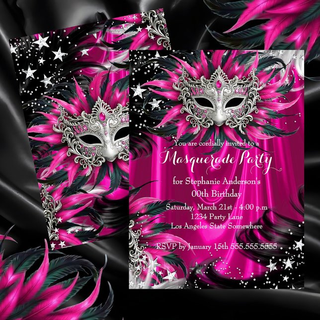 Pink Silver Sparkle Magical Night Masquerade Party Invitation (Creator Uploaded)