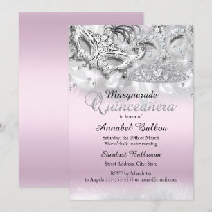 Pink Silver Sparkle Masquerade Quinceanera Invite