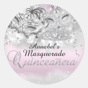 Pink Silver Sparkle Masquerade Quinceanera Sticker