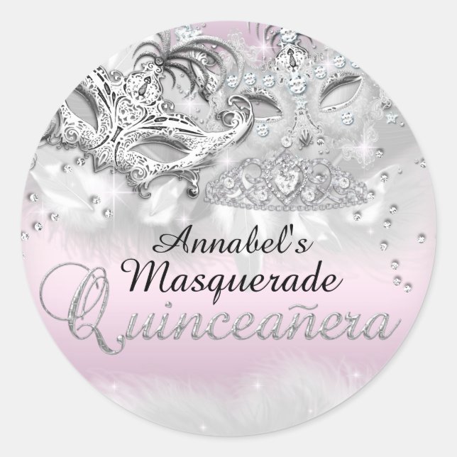 Pink Silver Sparkle Masquerade Quinceanera Sticker (Front)